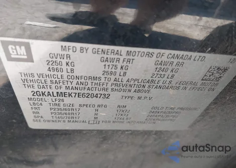 2014 GMC Terrain Sle-1 z USA, uszkodzony, nr VIN 2GKALMEK7E6204732